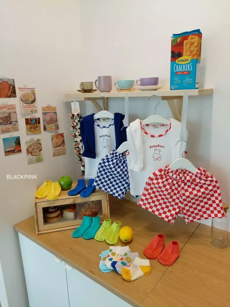 Black Pink - Korean Children Fashion - #kidsshorts - Checker Board Top Bottom Set - 12