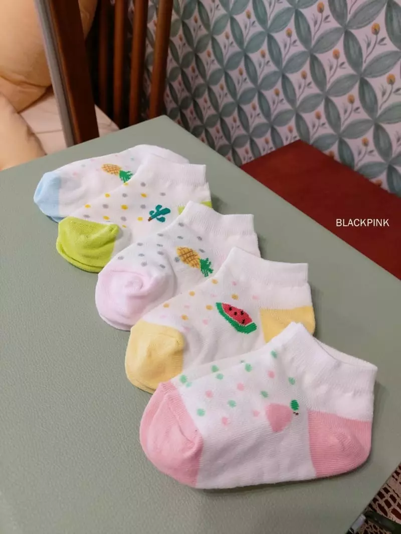 Black Pink - Korean Children Fashion - #kidsshorts - Dot Fruit Socks Set