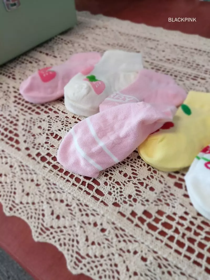 Black Pink - Korean Children Fashion - #kidsstore - Strawberry Cherry Socksc - 6