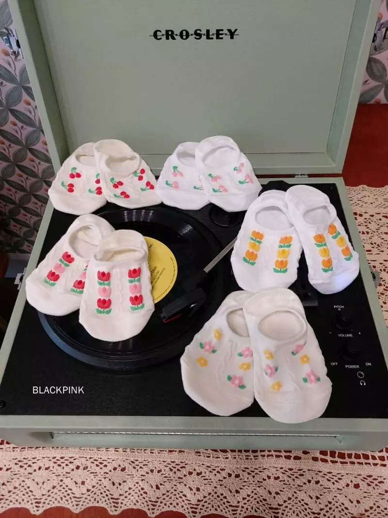 Black Pink - Korean Children Fashion - #kidsstore - Cherry Tulip Socks Set