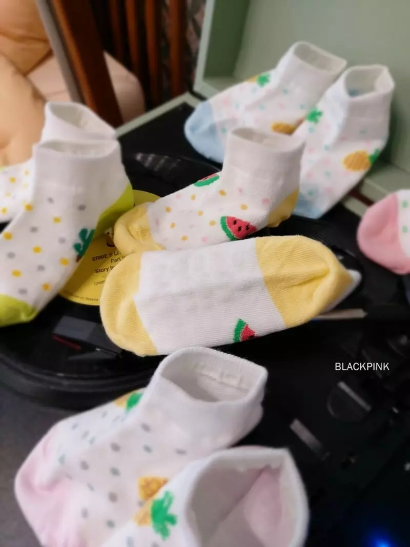 Black Pink - Korean Children Fashion - #littlefashionista - Dot Fruit Socks Set - 5