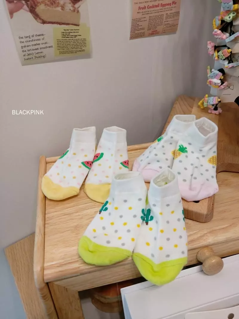 Black Pink - Korean Children Fashion - #magicofchildhood - Dot Fruit Socks Set - 6