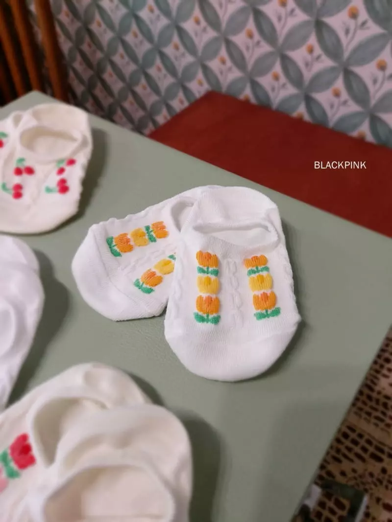 Black Pink - Korean Children Fashion - #magicofchildhood - Cherry Tulip Socks Set - 5