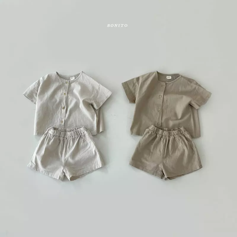 Bonito - Korean Baby Fashion - #babyfever - Bebe Linen Top Bottom Set