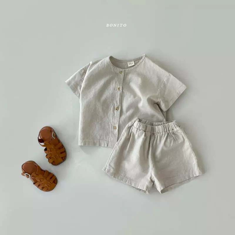 Bonito - Korean Children Fashion - #kidsshorts - Kid Linen Top Bottom Set - 3