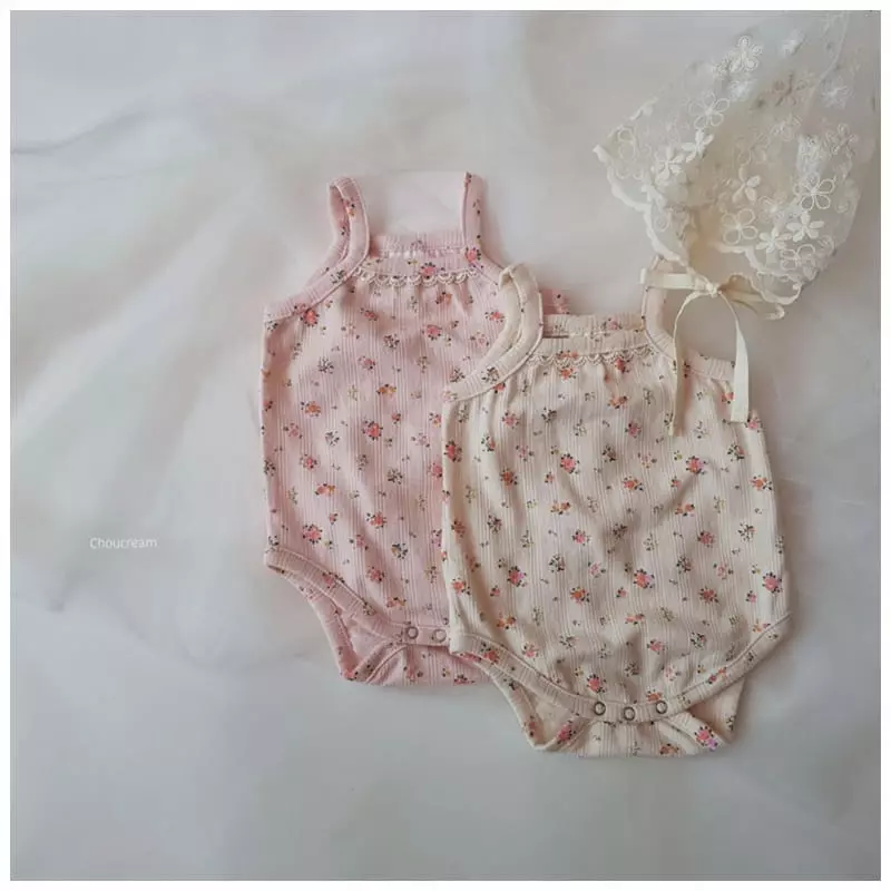 Choucream - Korean Baby Fashion - #babyclothing - Flower Sleeveless Bodysuit