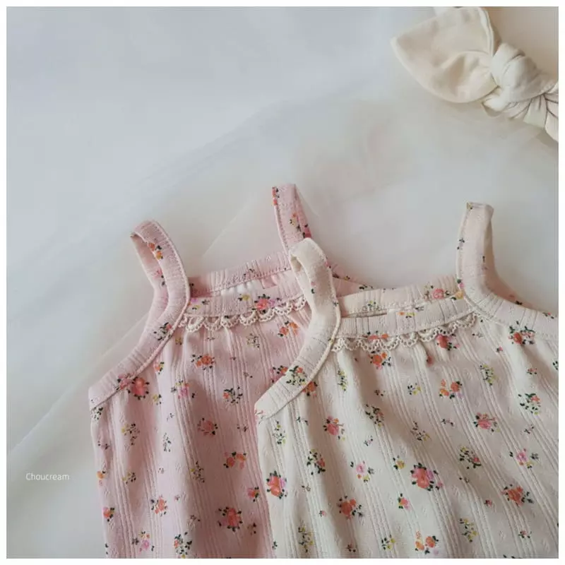 Choucream - Korean Baby Fashion - #babyfashion - Flower Sleeveless Bodysuit - 2