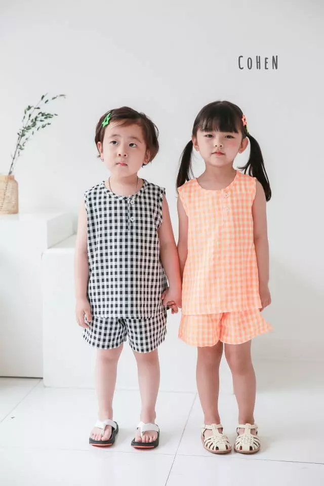 Cohen - Korean Children Fashion - #childofig - Check Sleeveless To Bottom Set