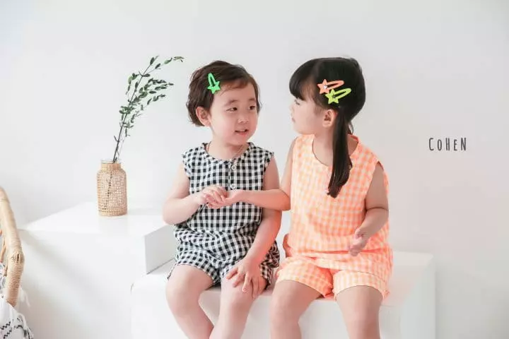 Cohen - Korean Children Fashion - #childofig - Check Sleeveless To Bottom Set - 2