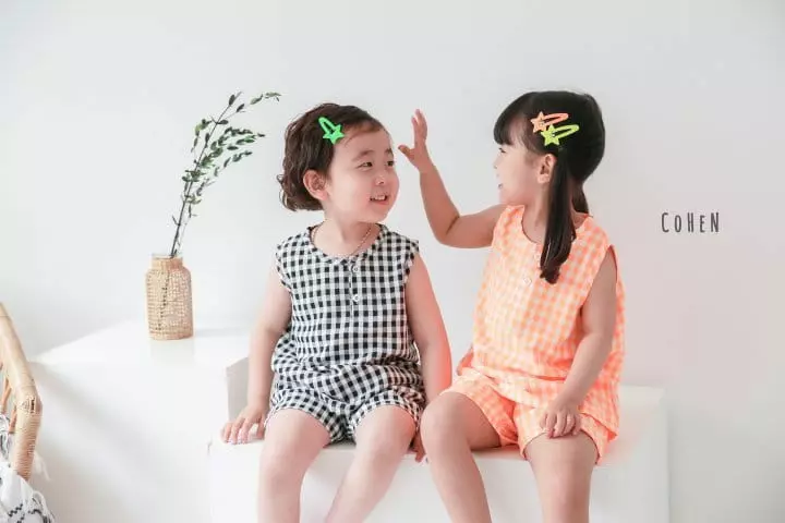 Cohen - Korean Children Fashion - #childrensboutique - Check Sleeveless To Bottom Set - 3