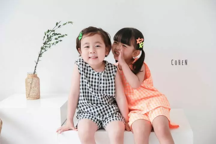 Cohen - Korean Children Fashion - #childrensboutique - Check Sleeveless To Bottom Set - 4