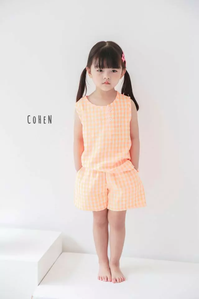 Cohen - Korean Children Fashion - #discoveringself - Check Sleeveless To Bottom Set - 5