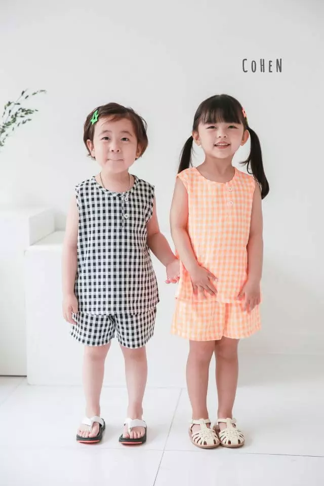 Cohen - Korean Children Fashion - #kidsstore - Check Sleeveless To Bottom Set - 8