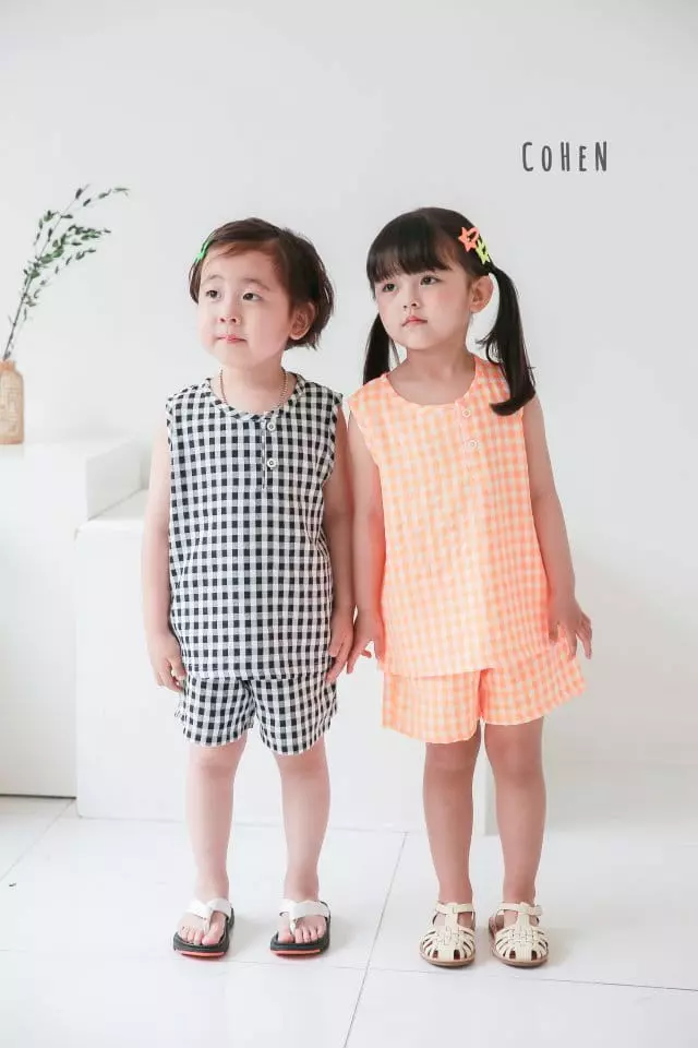 Cohen - Korean Children Fashion - #kidzfashiontrend - Check Sleeveless To Bottom Set - 9