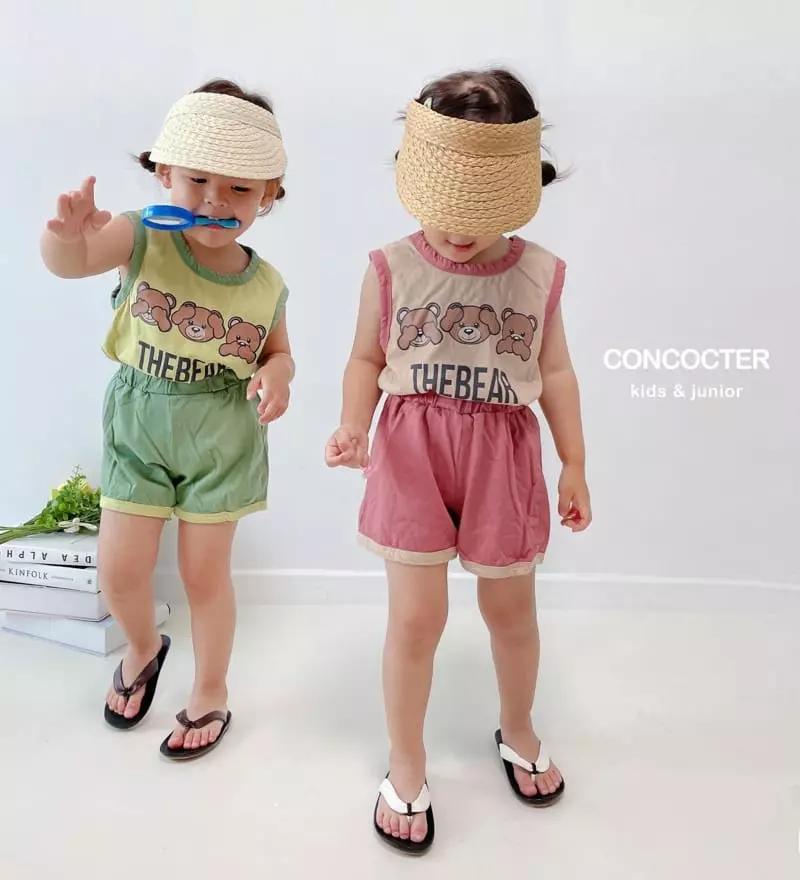 Concocter - Korean Children Fashion - #designkidswear - The Bear Sleeveless Top Bottom Set - 2