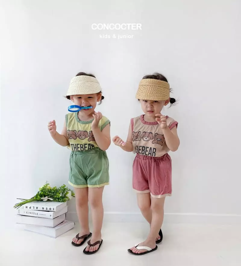 Concocter - Korean Children Fashion - #discoveringself - The Bear Sleeveless Top Bottom Set - 3