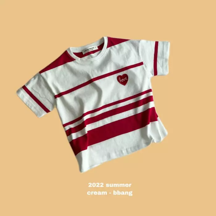 Cream Bbang - Korean Children Fashion - #kidsshorts - Heart Wapen Stripes Tee - 7