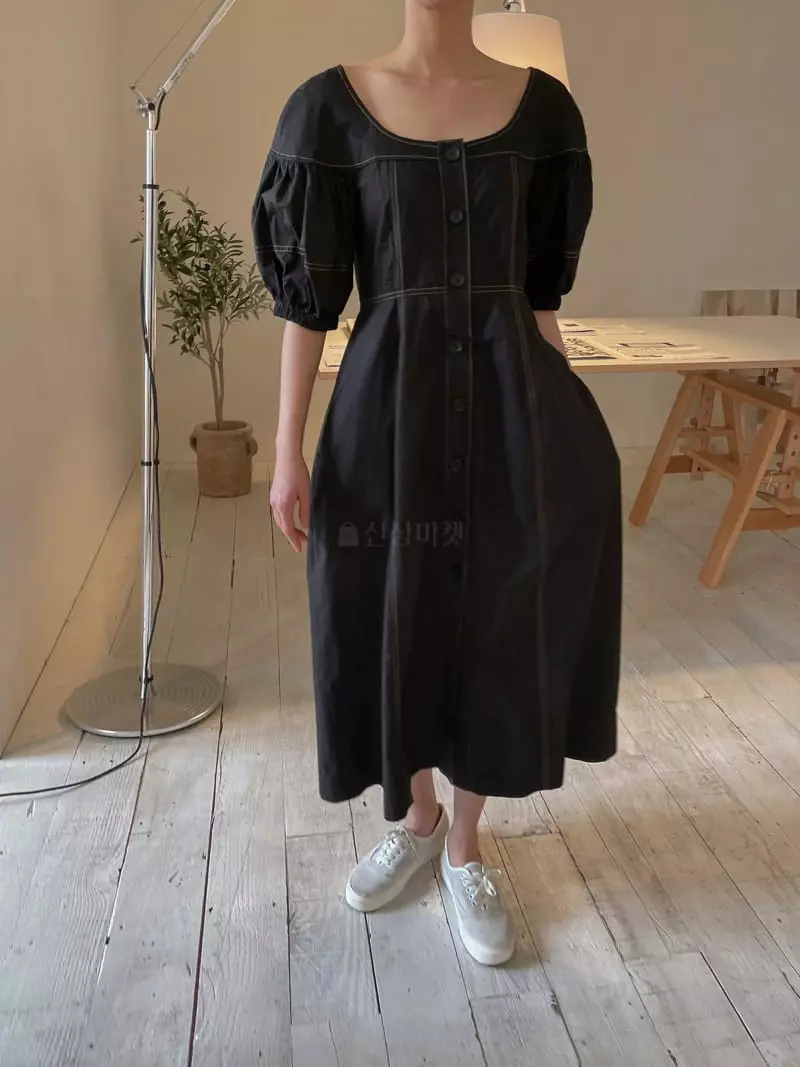 Dailyjud - Korean Women Fashion - #momslook - Isa Button Long One-piece - 2