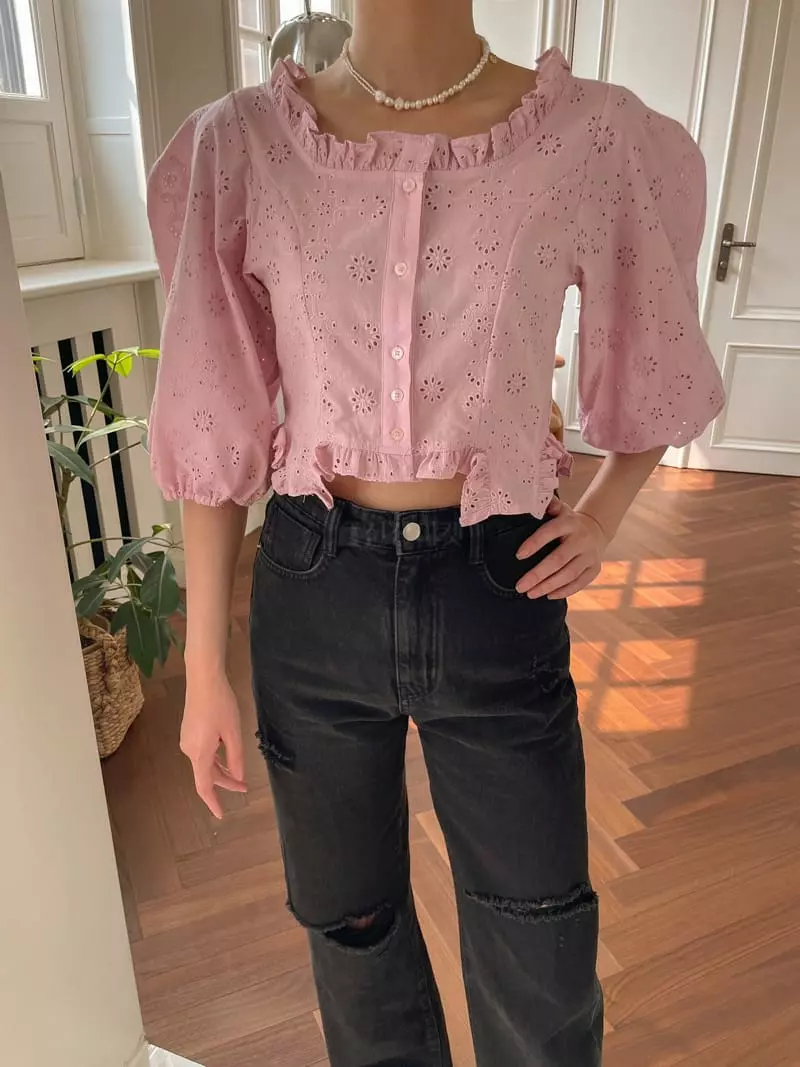 Dailyjud - Korean Women Fashion - #pursuepretty - Punching Crop Blouse
