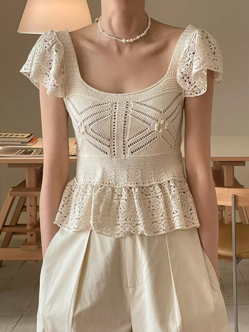 Dailyjud - Korean Women Fashion - #thatsdarling - Crose Lace Knit Sleeveless
