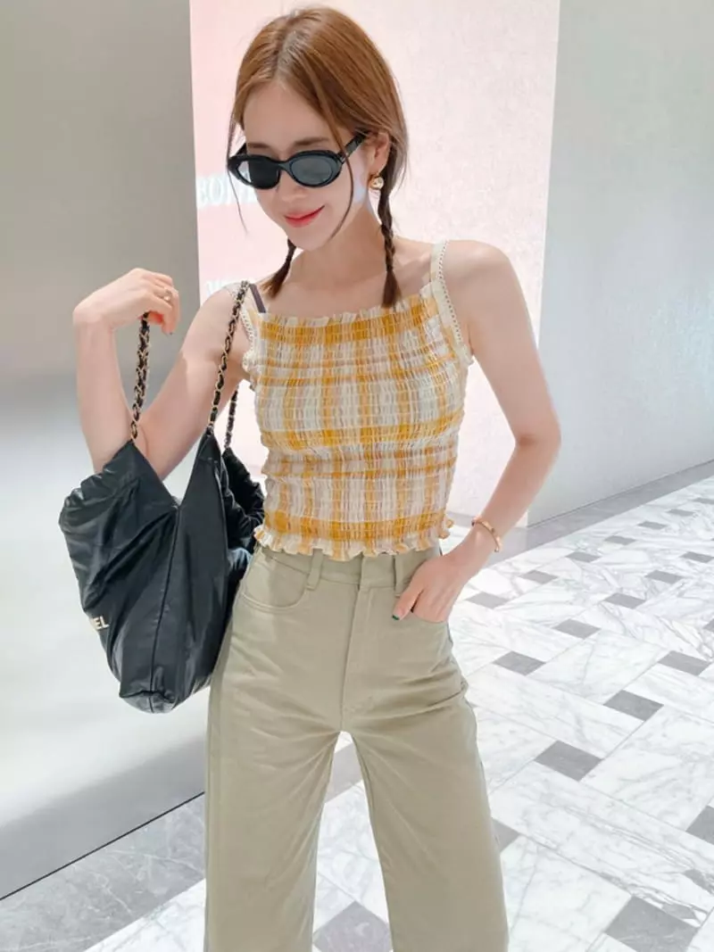Dailyjud - Korean Women Fashion - #womensfashion - Check Smocked Banding Top