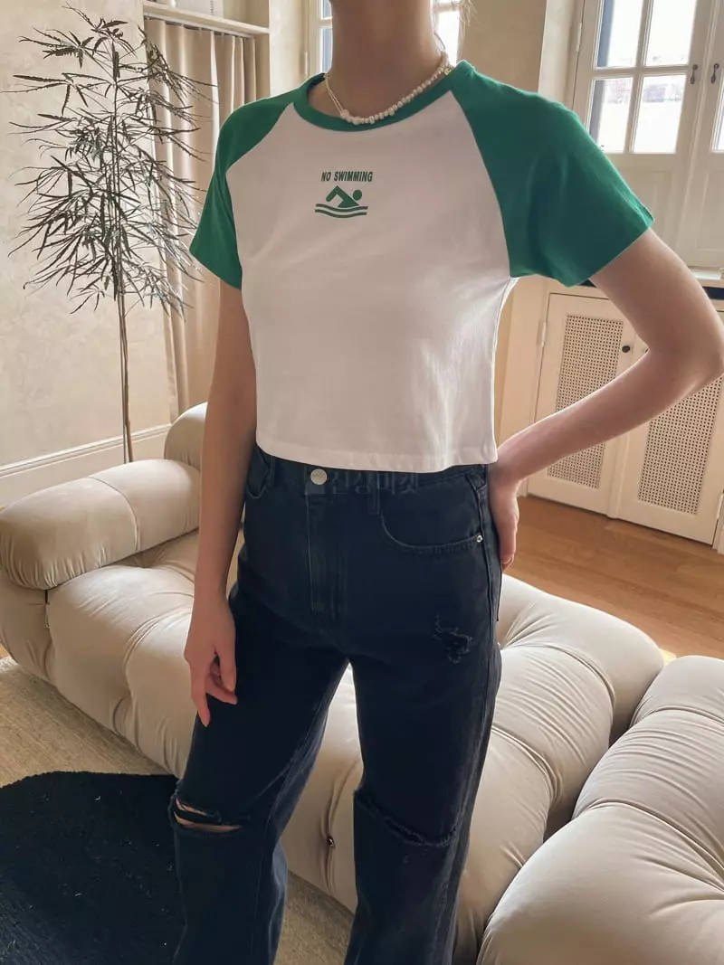 Dailyjud - Korean Women Fashion - #womensfashion - No Swimming Crop Tee