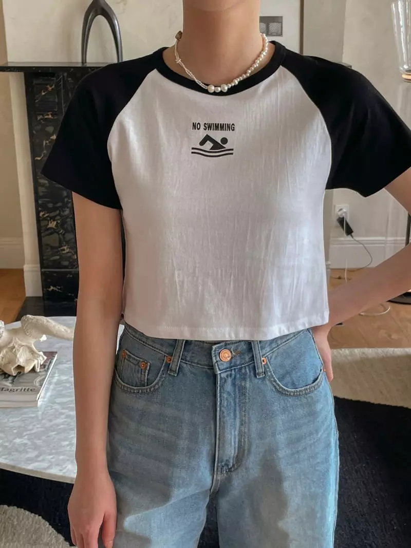 Dailyjud - Korean Women Fashion - #womensfashion - No Swimming Crop Tee - 3