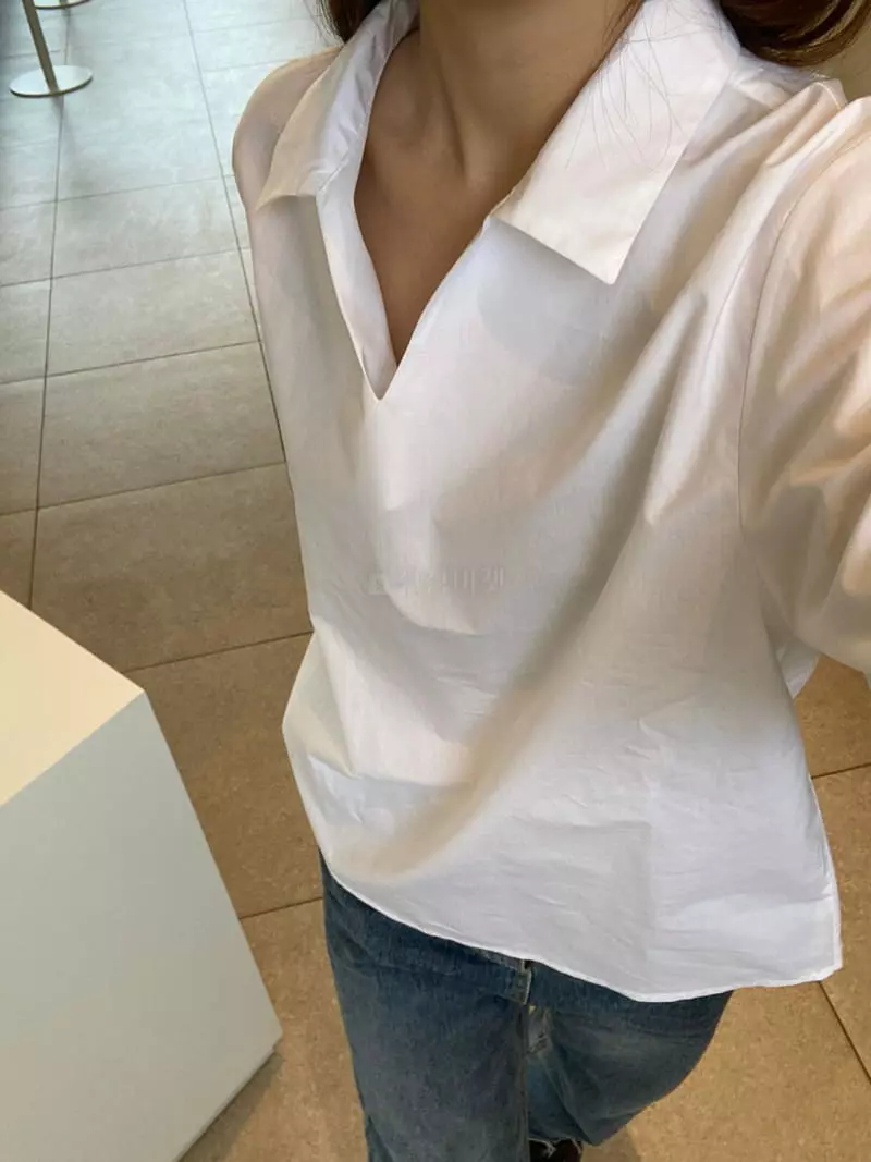 Enten - Korean Women Fashion - #momslook - V Neck Shirt - 3