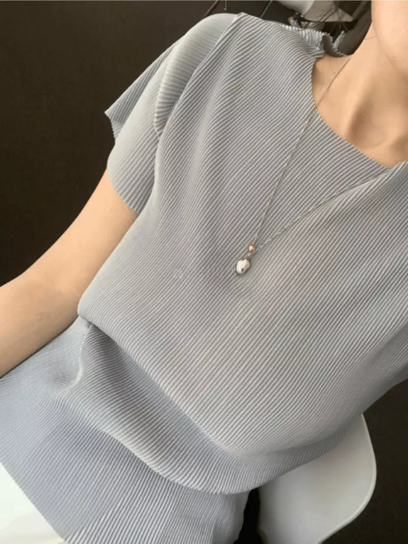 Enten - Korean Women Fashion - #momslook - Pleats Tee - 3