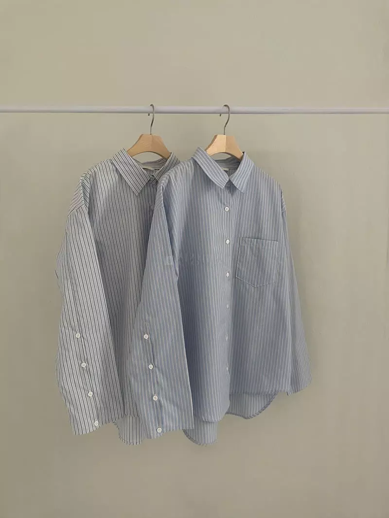 Enten - Korean Women Fashion - #momslook - Cream Stripes Shirt - 2