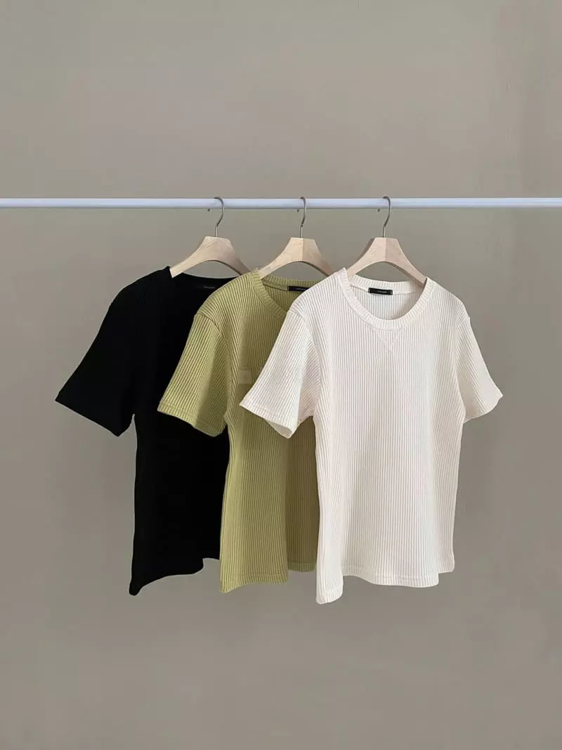 Enten - Korean Women Fashion - #vintagekidsstyle - Waffle Short Sleeves Tee - 4
