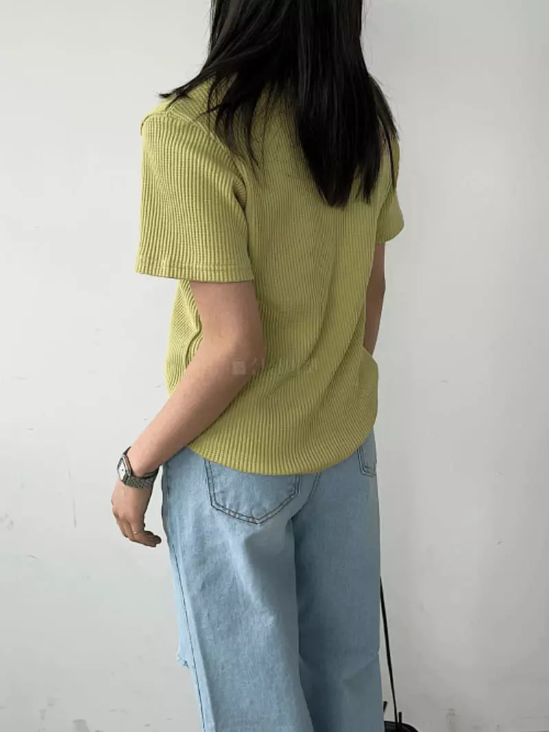Enten - Korean Women Fashion - #vintageinspired - Waffle Short Sleeves Tee - 2