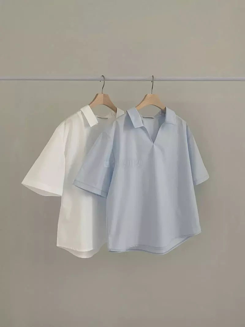 Enten - Korean Women Fashion - #womensfashion - V Neck Shirt - 2
