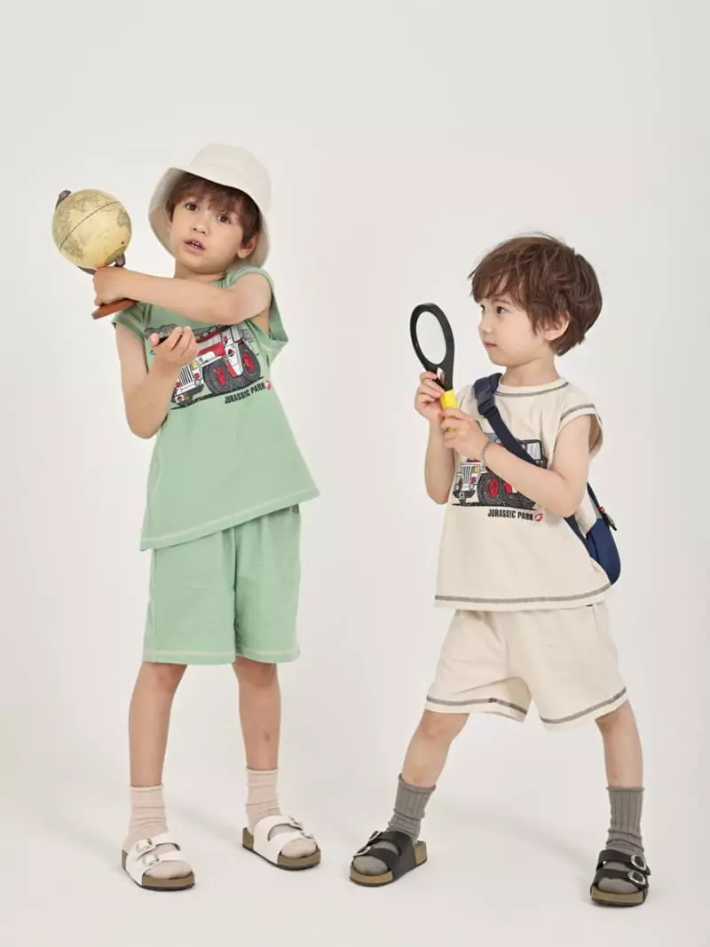 Fashion King - Korean Children Fashion - #childrensboutique - Jurassic Sleeveless Top Bottom Set - 6