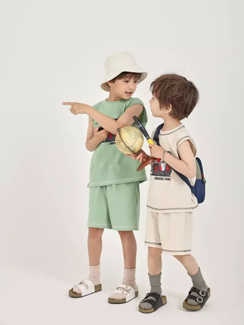Fashion King - Korean Children Fashion - #designkidswear - Jurassic Sleeveless Top Bottom Set - 7