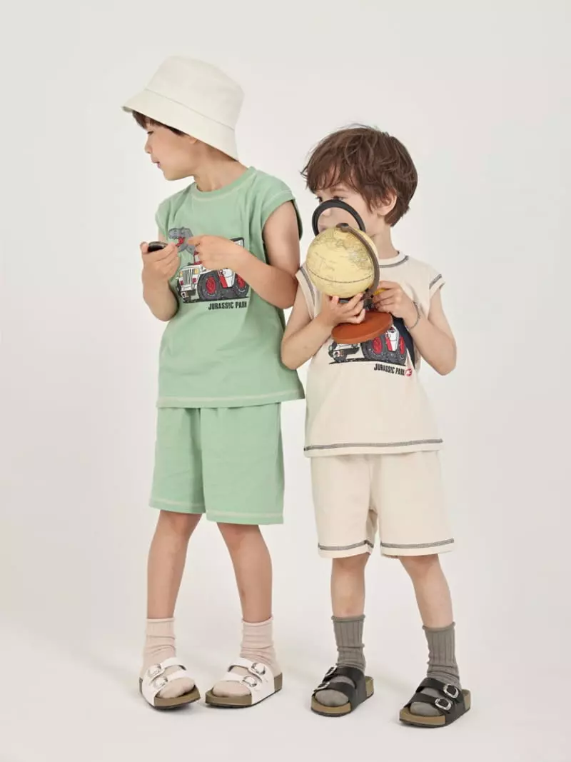 Fashion King - Korean Children Fashion - #discoveringself - Jurassic Sleeveless Top Bottom Set - 8