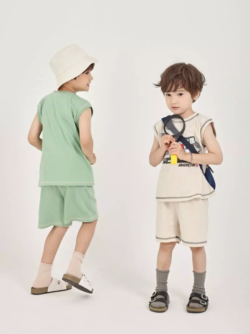 Fashion King - Korean Children Fashion - #kidsshorts - Jurassic Sleeveless Top Bottom Set - 10