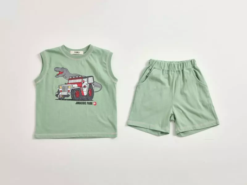 Fashion King - Korean Children Fashion - #kidzfashiontrend - Jurassic Sleeveless Top Bottom Set - 12