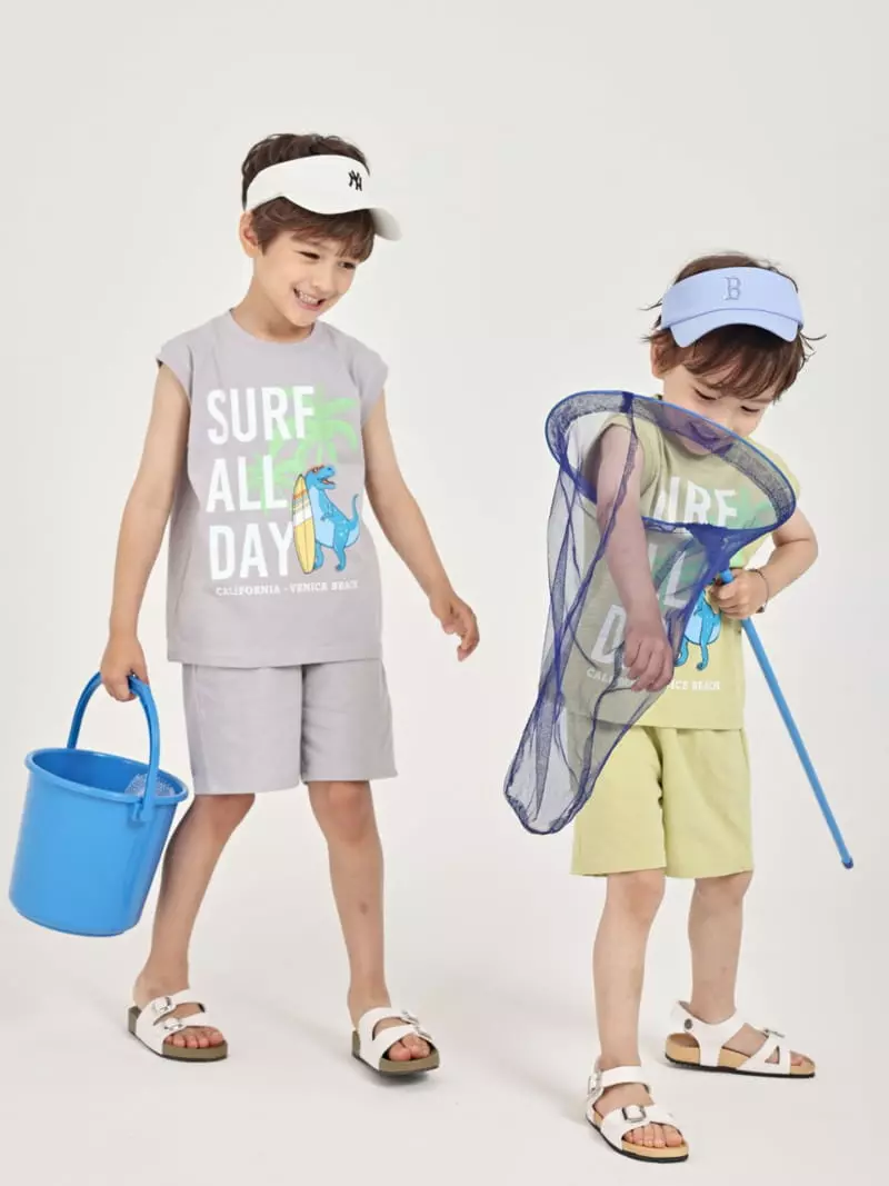 Fashion King - Korean Children Fashion - #todddlerfashion - Surf Day Sleeveless Bottom Set - 3