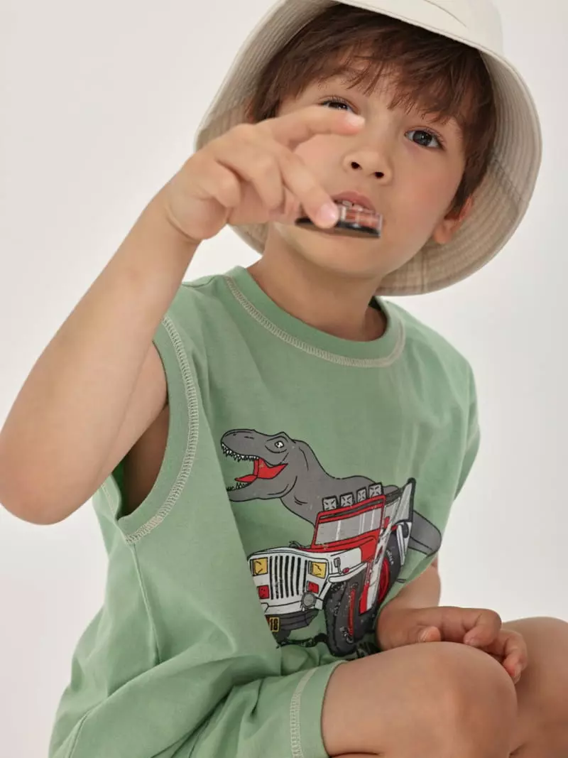 Fashion King - Korean Children Fashion - #toddlerclothing - Jurassic Sleeveless Top Bottom Set - 3