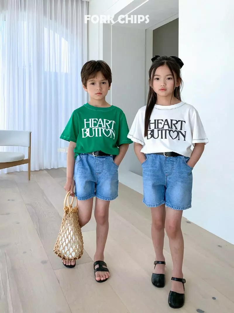 Fork Chips - Korean Children Fashion - #kidzfashiontrend - Heart Button Tee - 4