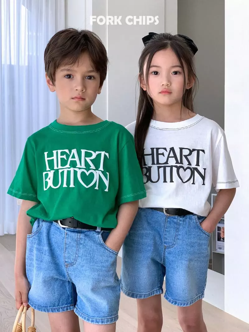 Fork Chips - Korean Children Fashion - #childofig - Heart Button Tee - 12