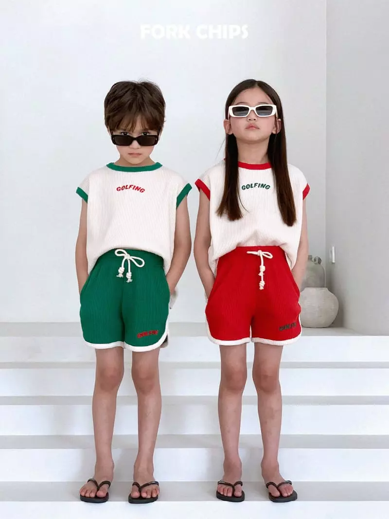 Fork Chips - Korean Children Fashion - #childofig - Gold Pink Waffle Top Bottom Set - 6