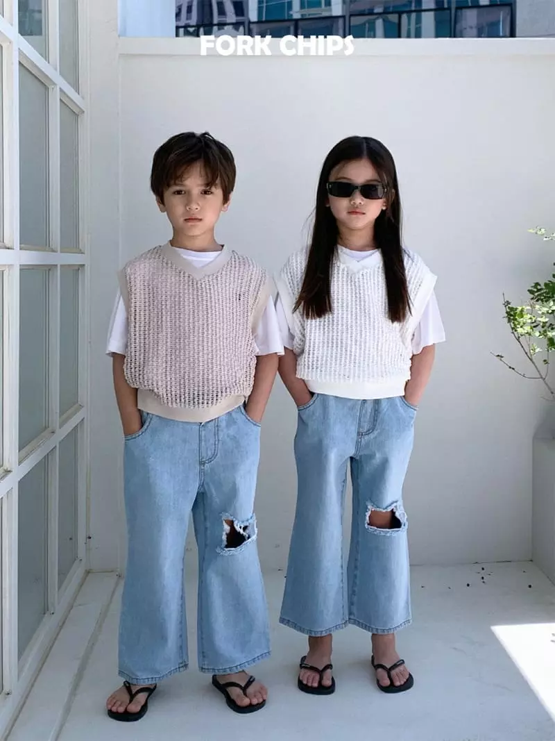 Fork Chips - Korean Children Fashion - #designkidswear - Square Knit Vest - 2
