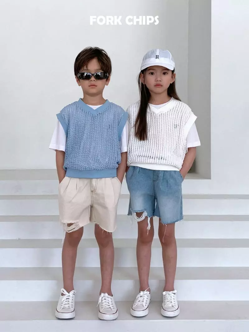 Fork Chips - Korean Children Fashion - #kidsshorts - Square Knit Vest - 5