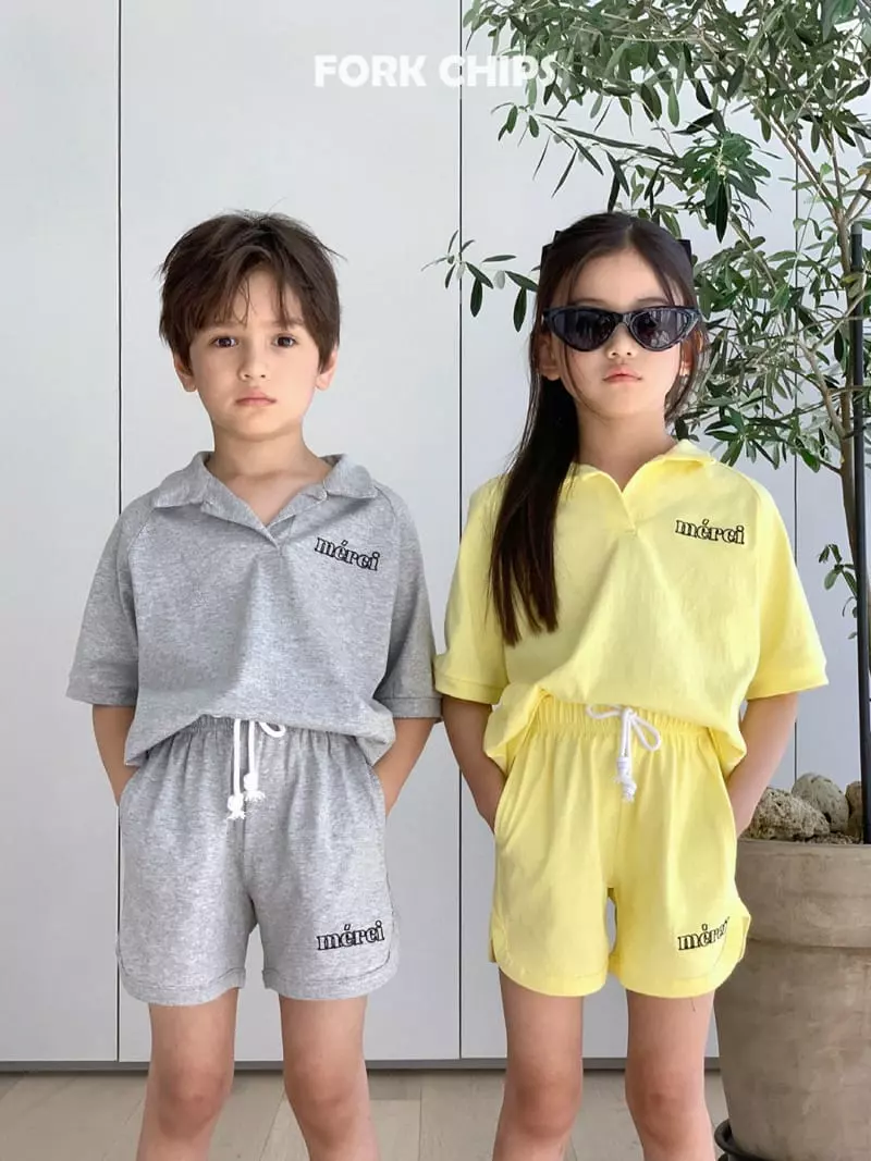 Fork Chips - Korean Children Fashion - #kidsshorts - Merci Top Bottom Set - 9