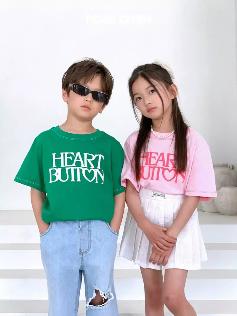 Fork Chips - Korean Children Fashion - #kidsstore - Heart Button Tee - 2