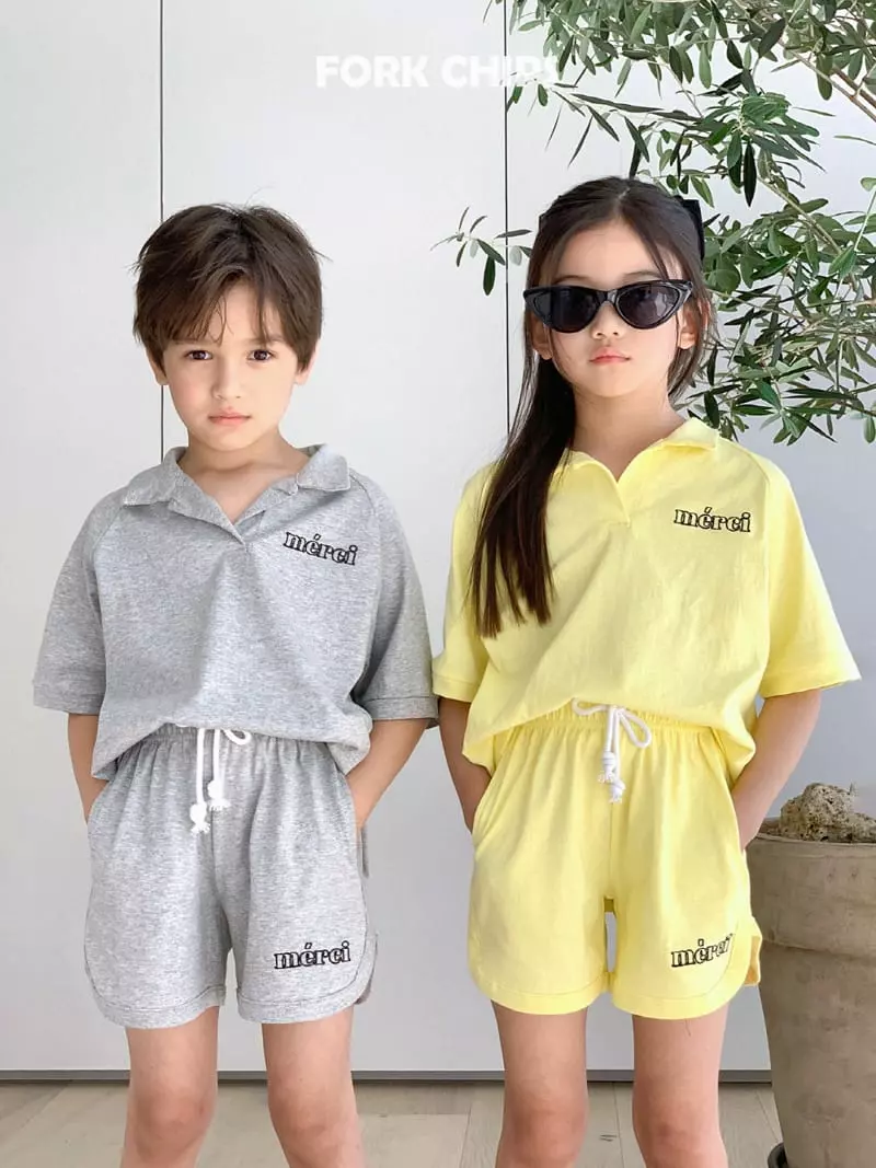 Fork Chips - Korean Children Fashion - #kidsstore - Merci Top Bottom Set - 10