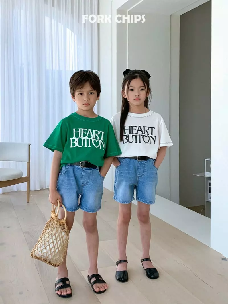 Fork Chips - Korean Children Fashion - #kidzfashiontrend - Heart Button Tee - 3