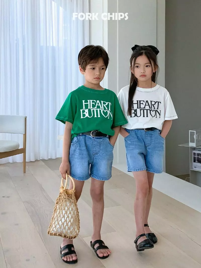 Fork Chips - Korean Children Fashion - #littlefashionista - Heart Button Tee - 5
